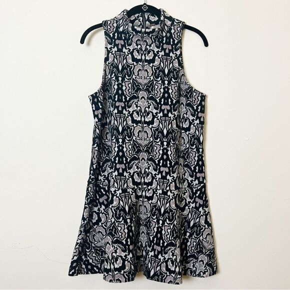 Free People Amelia Jacquard Knit Mock Neck Mini Dress, Size Med Black/Tan/White - Picture 3 of 12
